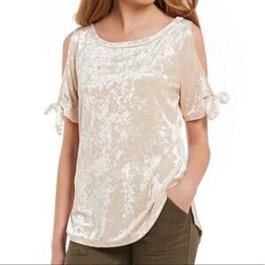 Sanctuary Size Small Crushed Velvet Cold Shoulder Top Cream Champagne
